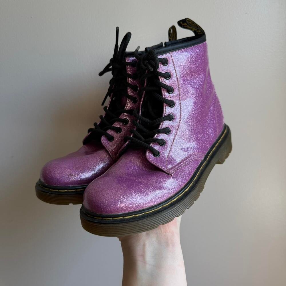 Kids Dr Martens 1460 Glitter Boots Purple Combat Style US 2